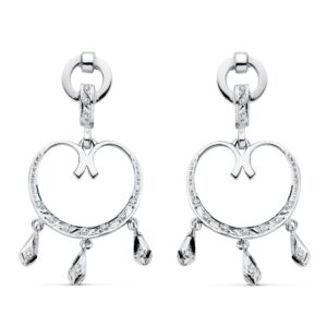 18K PENDIENTES ORO BLANCO CIRCONITA 42X20 MM CIERRE PRESION