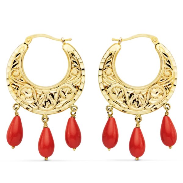 18K AROS ORO AMARILLO TALLADOS CORAL 25 MM
