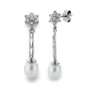 18K PENDIENTES ORO BLANCO .CUAJO Y PERLA 34X6 MM CIERRE PRESION