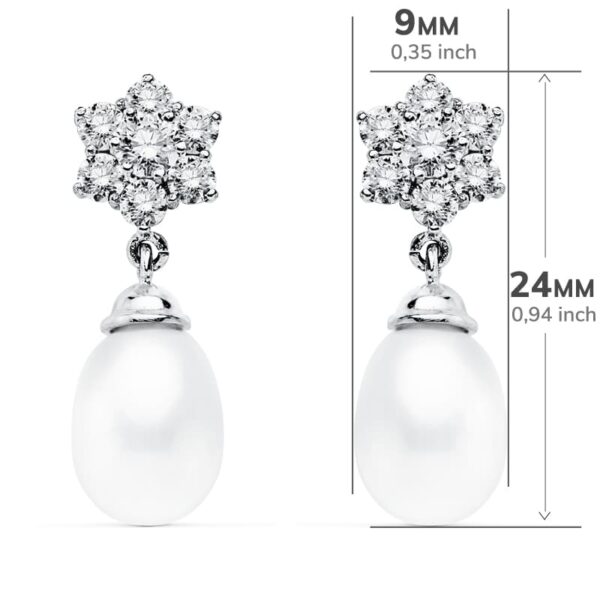 18K PENDIENTES PERLA ORO BLANCO 24X9 MM CIERRE PRESION - Imagen 2