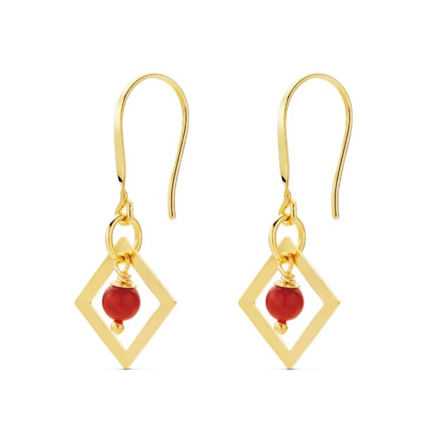 18K PENDIENTES ORO AMARILLO CUADRADO CORAL O TURQUESA 30X14 MM CIERRE GANCHO - Imagen 2