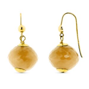 18K PENDIENTES ORO AMARILLO LARGOS PIEDRA COLOR AMARILLO 28X15 MM CIERRE GANCHO