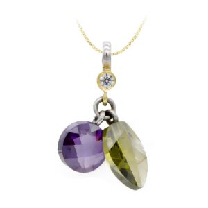 18K COLGANTE BICOLOR PIEDRAS 24X16 MM