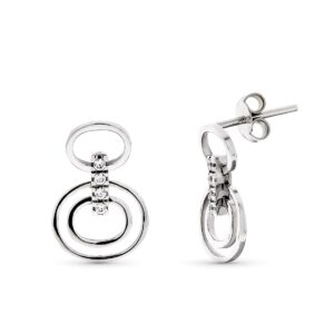 18K PENDIENTES ORO BLANCO LARGOS REDONDOS Y CIRCONITA CIERRE PRESION