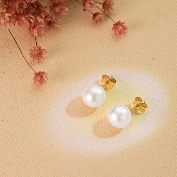 18K PENDIENTES ORO AMARILLO PERLA CULTIVADAS 9-9.5 MM CIERRE PRESION - Imagen 2