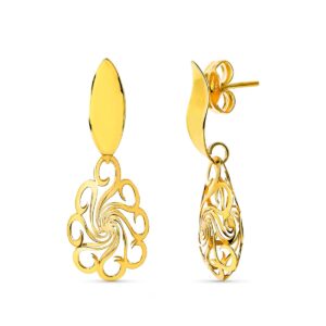 18K PENDIENTES ORO AMARILLO FLOR OVAL CIERRE PRESION