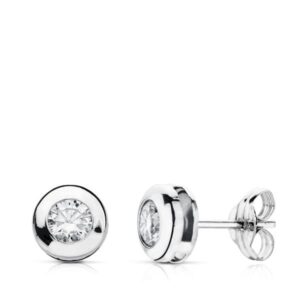 18K PENDIENTES ORO BLANCO CIRCONITA 6.5 MM PRESION