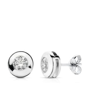 18K PENDIENTES ORO BLANCO CHATON GALERIA CIRCONITA 8.5 MM PRESION