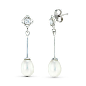 18K PENDIENTES ORO BLANCO DOS CUERPOS CON PERLAS Y CIRCONITA. CIERRE PRESION