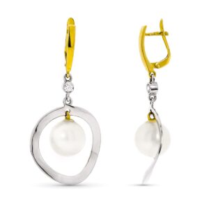 18K PENDIENTES LARGOS ORO BLANCO Y PERLA DE 10 MM CIERRE CATALAN
