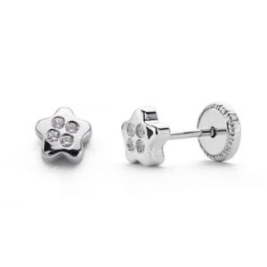 18K PENDIENTES ORO BLANCO ESTRELLA CIRCONITA 5X5 MM CIERRE TUERCA