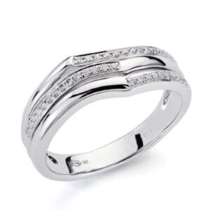 18K SORTIJA ORO BLANCO 38 DIAMANTES TALLA BRILLANTE 0.130 QTS. ANCHO: 7MM