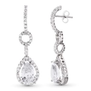 18K PENDIENTES ORO BLANCO LARGOS CIRCONITA 41X11 MM CIERRE PRESION
