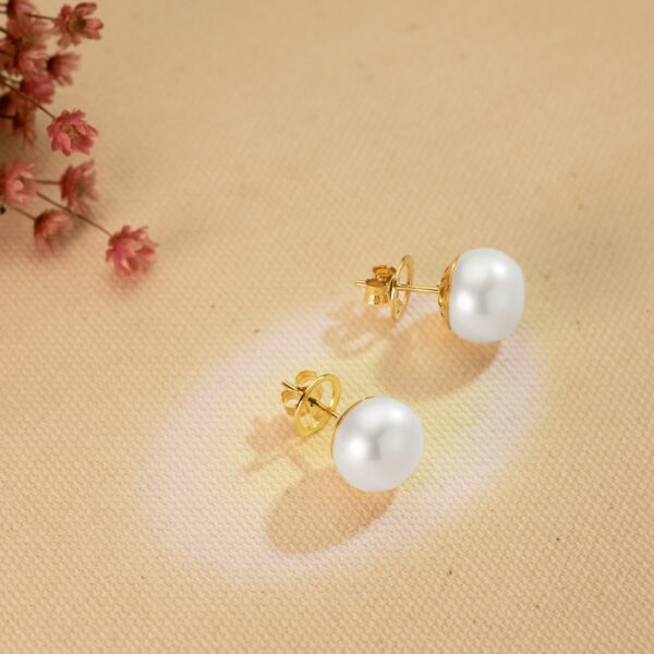 18K PENDIENTES ORO AMARILLO PERLA CULTIVADAS 12-13 MM CIERRE PRESION - Imagen 2