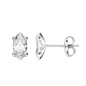 18K PENDIENTES ORO BLANCO CIRCONITA 10X6 MM CIERRE PRESION