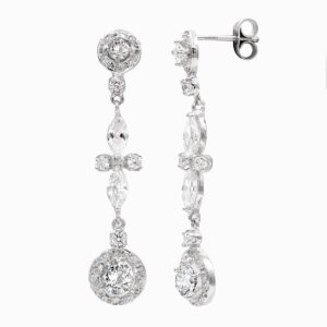 18K PENDIENTES ORO BLANCO NOVIA CIRCONITA 40X8 MM CIERRE PRESION
