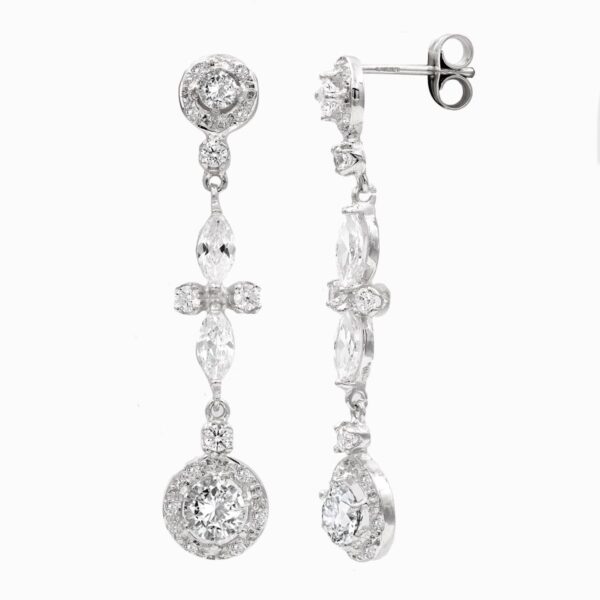 18K PENDIENTES ORO BLANCO NOVIA CIRCONITA 40X8 MM CIERRE PRESION