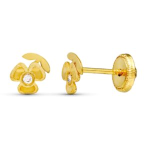 18K PENDIENTES ORO AMARILLO TREBOL LASER. 5X4 MM CIERRE TUERCA