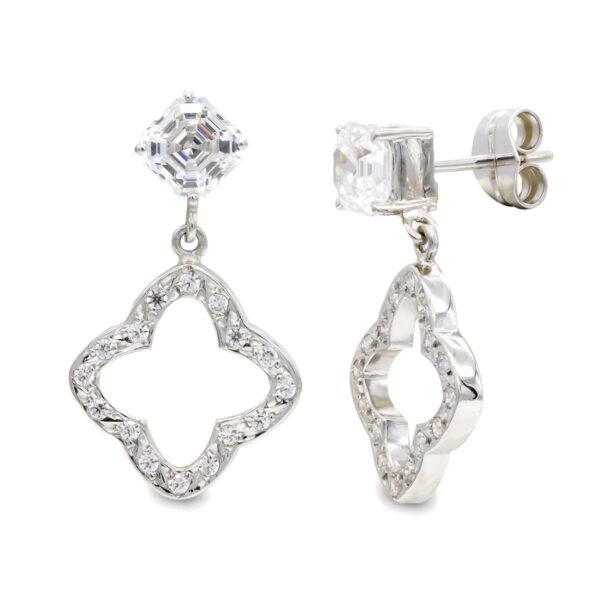 18K PENDIENTES ORO BLANCO LARGOS CIRCONITA 27X15 MM CIERRE PRESION