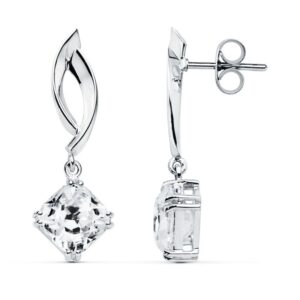 18K PENDIENTES ORO BLANCO CIRCONITA 31X11 MM CIERRE PRESION