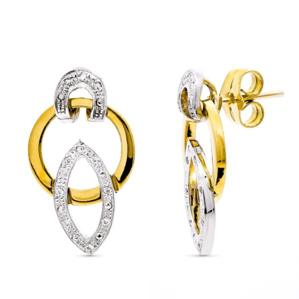 18K PENDIENTES ORO BICOLOR CIRCONITA PRESION. 20X12 MM CIERRE PRESION
