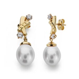18K PENDIENTES PERLA ORO AMARILLO 22X7 MM CIERRE PRESION
