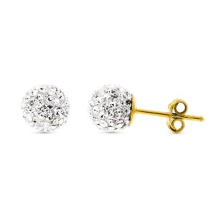 18K PENDIENTES ORO AMARILLO BOLA CIRCONITA 7 MM CIERRE PRESION