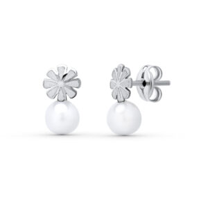 18K PENDIENTES ORO BLANCO PERLA 9X5 MM. CIERRE PRESION