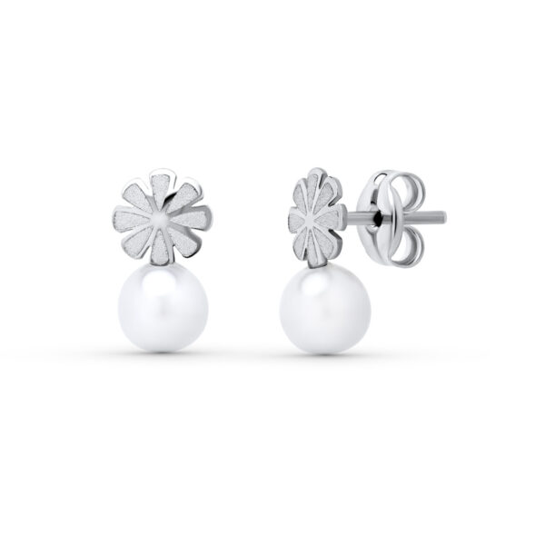 18K PENDIENTES ORO BLANCO PERLA 9X5 MM. CIERRE PRESION