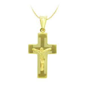18K CRUZ ORO AMARILLO CON CRISTO LASER HUECA 27X15 MM