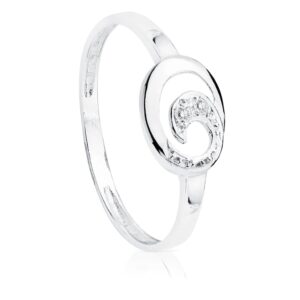 18K SORTIJA ORO BLANCO 2 DIAMANTES TALLA BRILLANTE 0.016 QTS. 9X7 MM