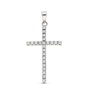 18K CRUZ ORO BLANCO CIRCONITA 31X17 MM