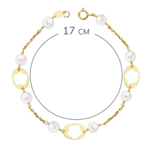 9K PULSERA ORO AMARILLO COMUNION PERLAS 5 MM Y MOTIVOS OVALES. LARGO: 17CM - Imagen 2