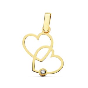 9K COLGANTE ORO AMARILLO DOS CORAZONES UNIDOS CALADOS. MEDIDA: 20X13 MM