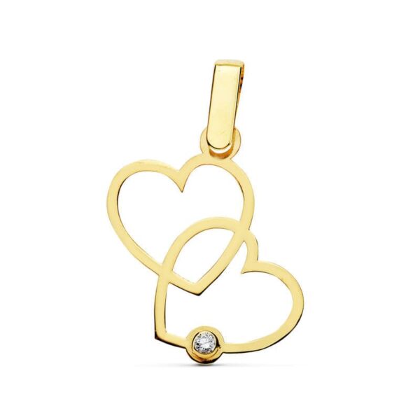 9K COLGANTE ORO AMARILLO DOS CORAZONES UNIDOS CALADOS. MEDIDA: 20X13 MM