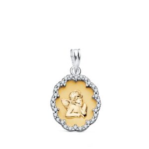 18K COLGANTE ORO BICOLOR ANGELITO BURLON CON CERCO Y CIRCONITA 17X14 MM