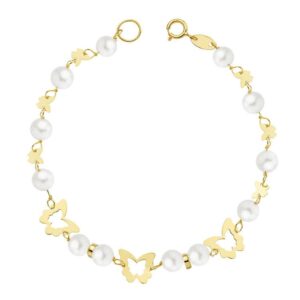 18K PULSERA ORO AMARILLO COMUNION PERLA 5.5 MM 17CM