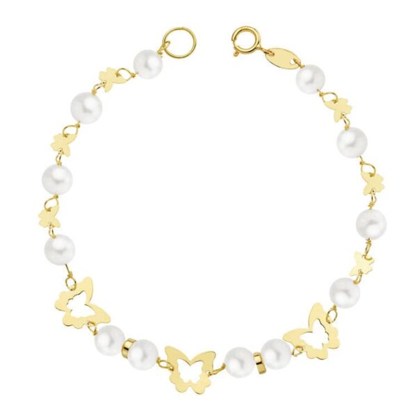 18K PULSERA ORO AMARILLO COMUNION PERLA 5.5 MM 17CM