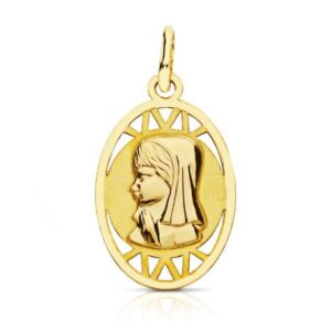9K MEDALLA ORO AMARILLO VIRGEN NIÑA OVAL CALADA 20X12M