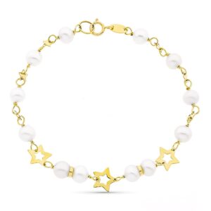 18K PULSERA ORO AMARILLO 17CM COMUNION PERLA CULTIVADA 5-5.5 MM