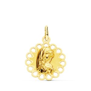 9K MEDALLA ORO AMARILLO VIRGEN NIÑA CALADA 18X15 MM