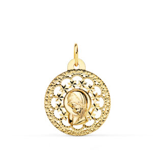 18K MEDALLA ORO AMARILLO VIRGEN NIÑA CALADA 23X20 MM