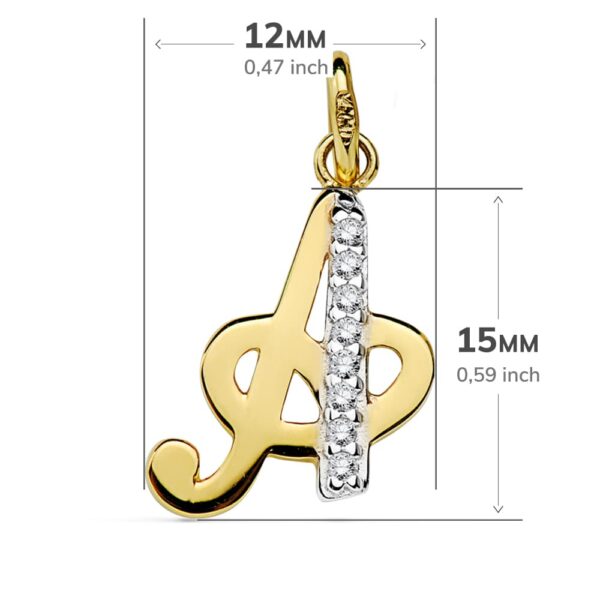 18K COLGANTE ORO BICOLOR LETRA A CIRCONITA 15X12 MM - Imagen 2