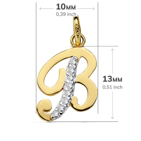 18K COLGANTE ORO BICOLOR LETRA B CIRCONITA 13X10 MM - Imagen 2