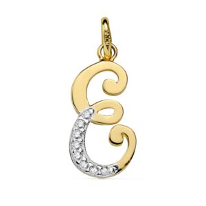 9K COLGANTE ORO AMARILLO LETRA E CIRCONITA 17X8 MM