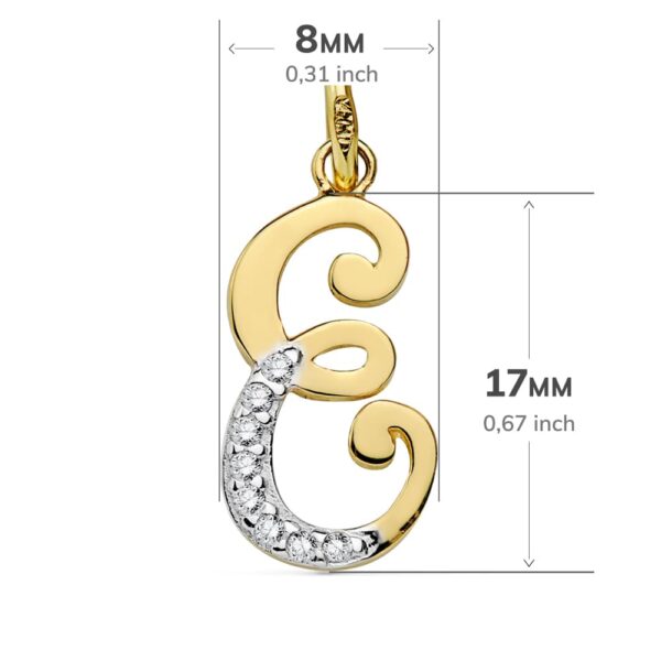 18K COLGANTE ORO BICOLOR LETRA E CIRCONITA 17X8 MM - Imagen 2
