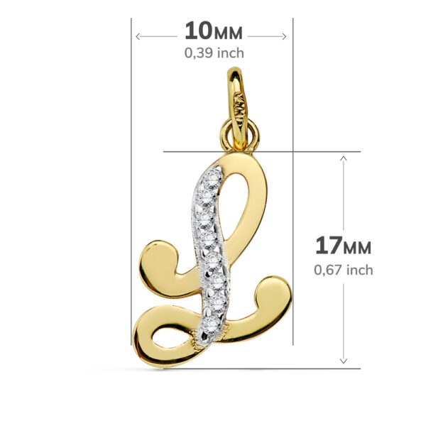 18K COLGANTE ORO BICOLOR LETRA L CIRCONITA 17X10 MM - Imagen 2