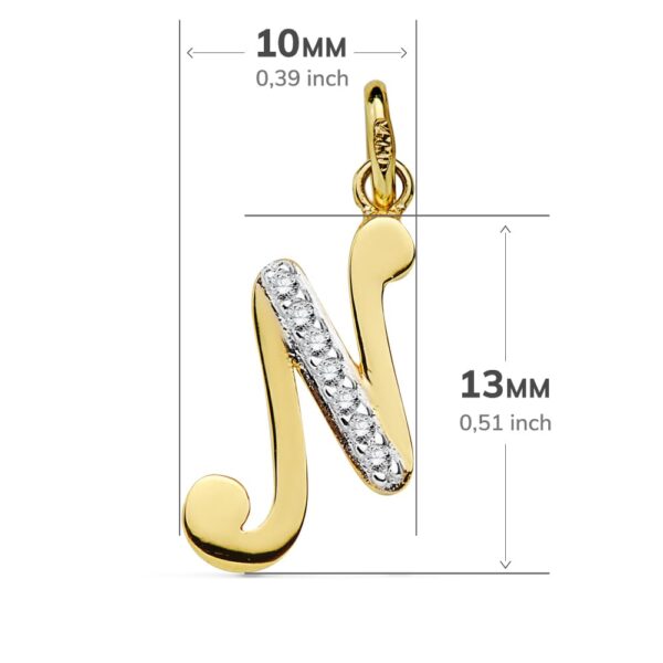 18K COLGANTE ORO BICOLOR LETRA N CIRCONITA 13X10 MM - Imagen 2