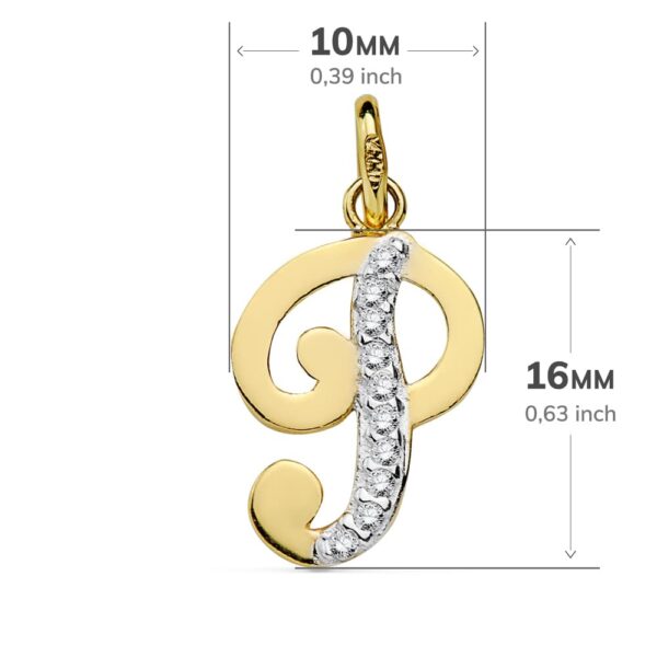 18K COLGANTE ORO BICOLOR LETRA P CIRCONITA 16X10 MM - Imagen 2