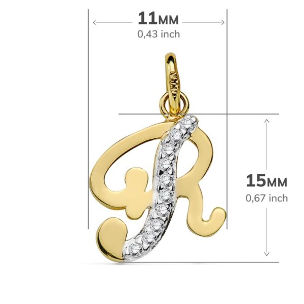 18K COLGANTE ORO BICOLOR LETRA R CIRCONITA 15X11 MM - Imagen 2